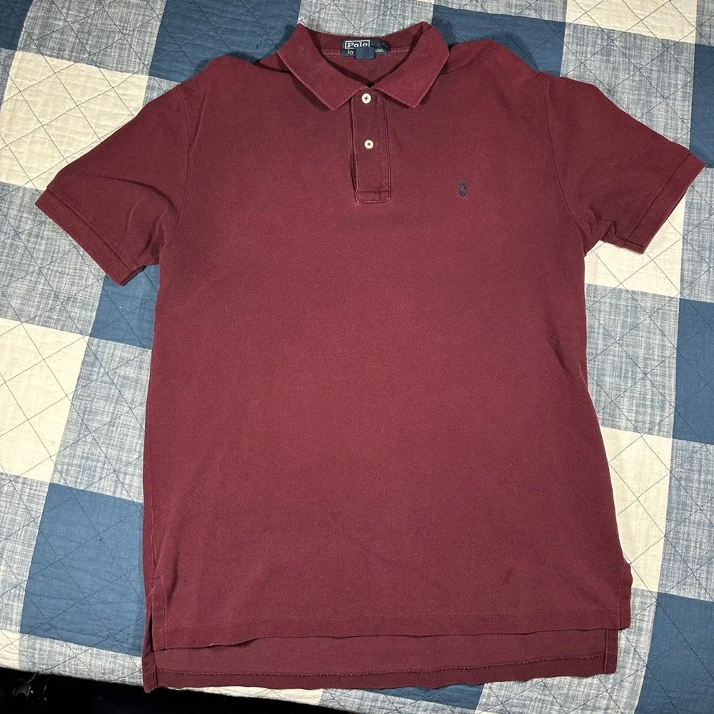 Polo Ralph Lauren‎ Mens Large Burgundy Maroon Short Sleeve Cotton Polo Shirt